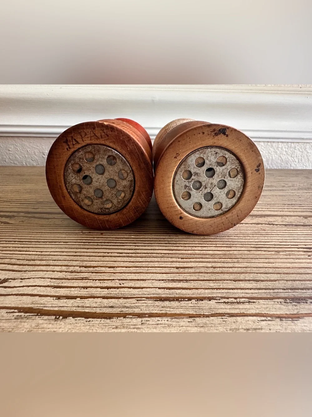 Vintage Chefs Salty & Peppy Wooden Salt and Pepper Shakers Japan 1950s